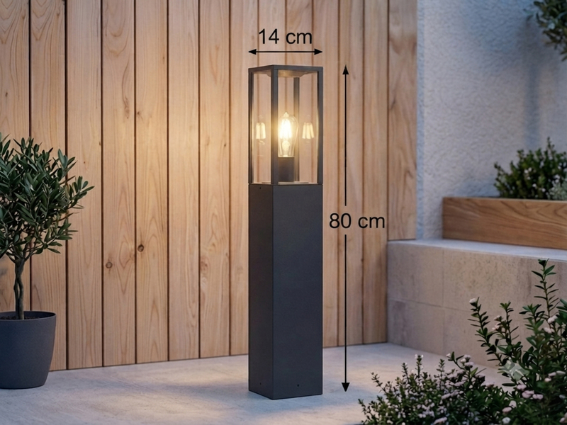 Moderne LED Pollerleuchte in Anthrazit mit Glas, Höhe 80cm