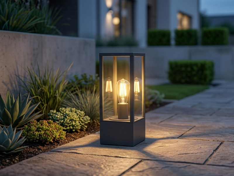 Moderne LED Sockelleuchte in Anthrazit mit Glas, Höhe 40cm