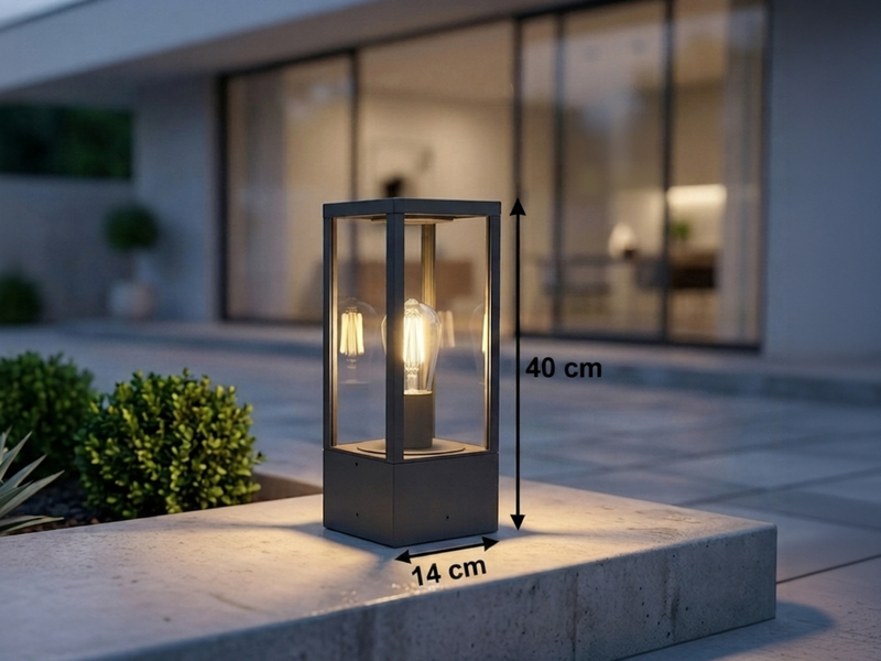 Moderne LED Sockelleuchte in Anthrazit mit Glas, Höhe 40cm