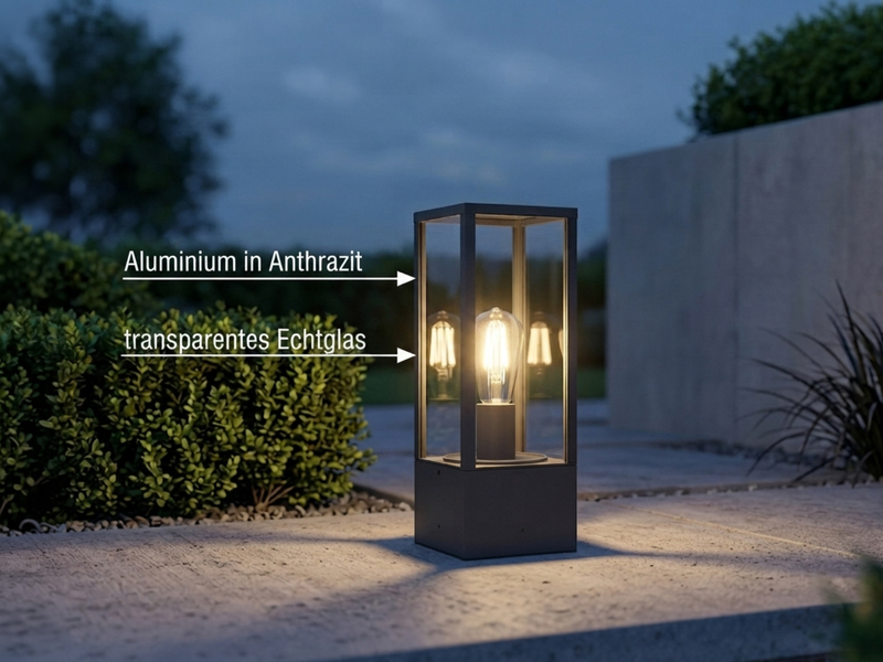 Moderne LED Sockelleuchte in Anthrazit mit Glas, Höhe 40cm