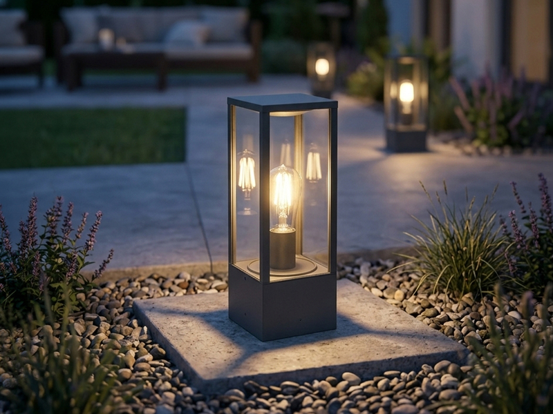 Moderne LED Sockelleuchte in Anthrazit mit Glas, Höhe 40cm