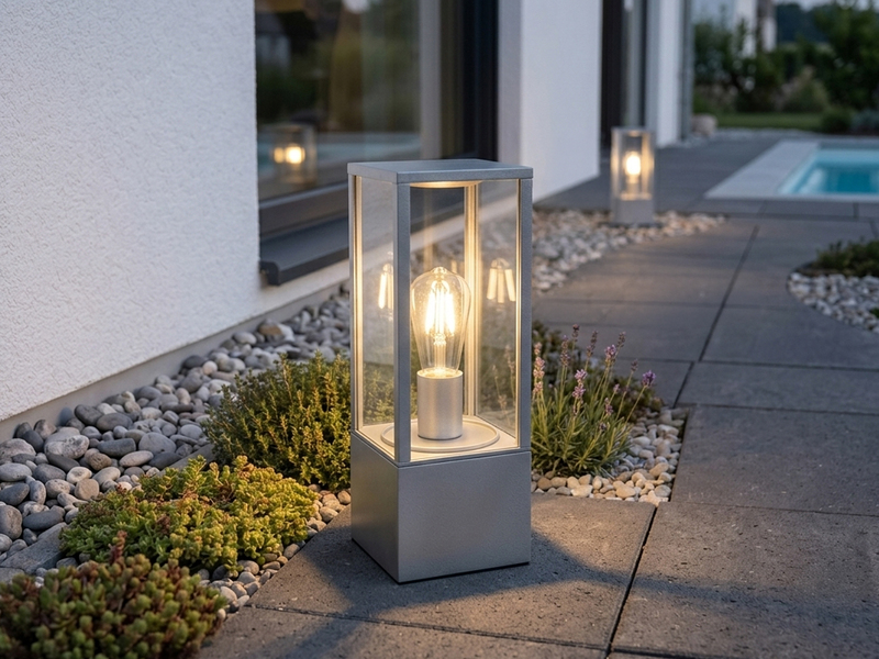 LED Sockelleuchte Silber Zinkfarben Höhe 40cm IP44 - Außenleuchten Wegeleuchten