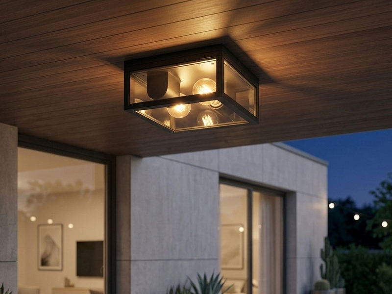 Moderne LED Außendeckenleuchte in Anthrazit mit Glas, 24x24cm