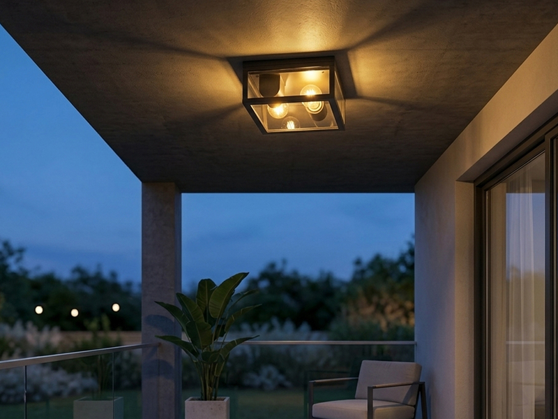 Moderne LED Außendeckenleuchte in Anthrazit mit Glas, 24x24cm