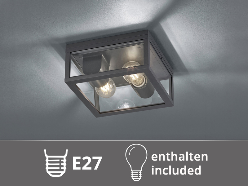Moderne LED Außendeckenleuchte in Anthrazit mit Glas, 24x24cm