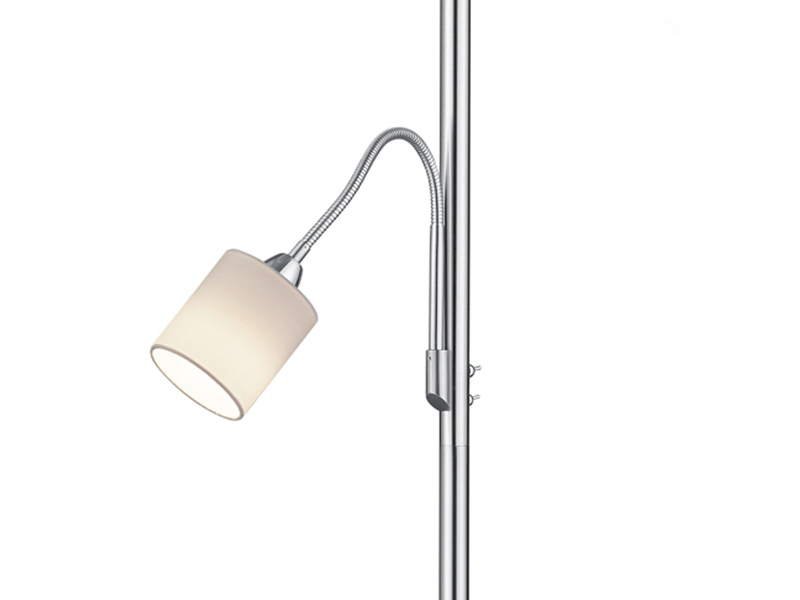 Große Stehlampe HOTEL Silber mit Leselampe & E27 Stoffschirm Weiß, Höhe 170cm