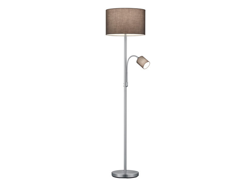 Große Stehlampe HOTEL Silber mit Leselampe & E27 Stoffschirm Grau, Höhe 170cm