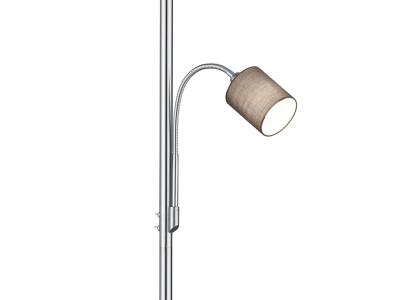 Große Stehlampe HOTEL Silber mit Leselampe & E27 Stoffschirm Grau, Höhe 170cm