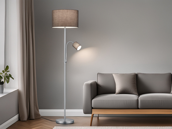 Große Stehlampe HOTEL Silber mit Leselampe & E27 Stoffschirm Grau, Höhe 170cm Große Stehlampe HOTEL Silber mit Leselampe & E27 Stoffschirm Grau, Höhe 170cm