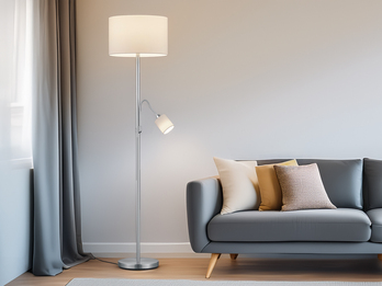 Große Stehlampe mit Leselampe, LED dimmbar, Stoffschirm Weiß, Höhe 170cm