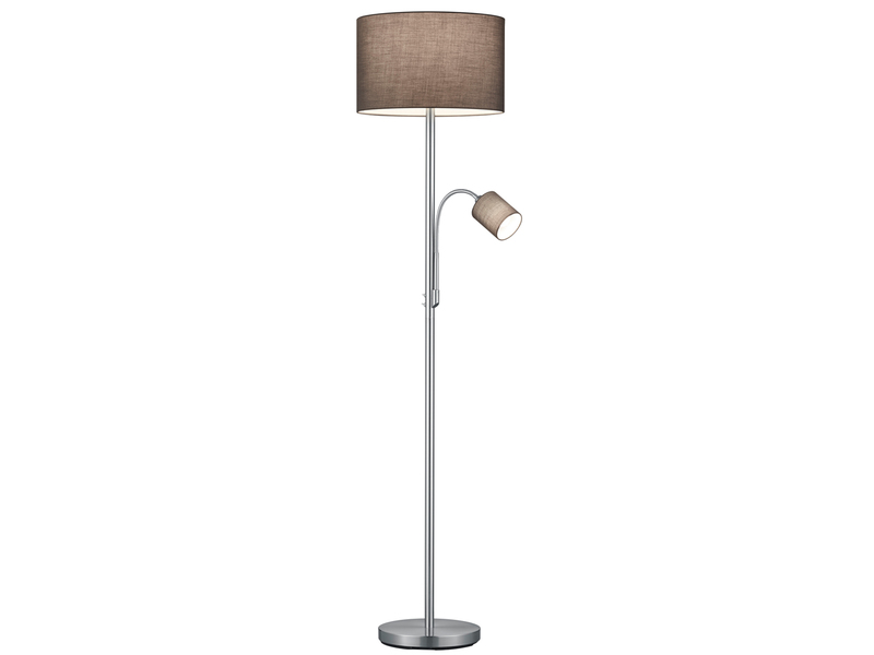Große Stehlampe mit Leselampe, LED dimmbar, Stoffschirm Grau, Höhe 170cm
