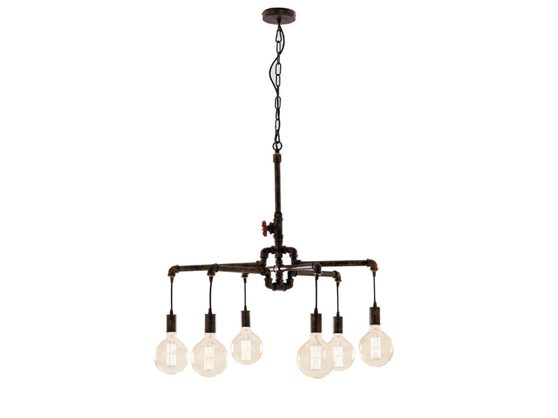 Kronleuchter AMARCORD 6-flammig Rost, Wasserrohr Industrial, Ø 72cm
