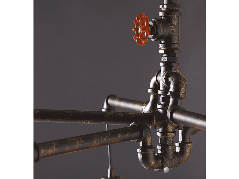 Kronleuchter AMARCORD 6-flammig Rost, Wasserrohr Industrial, Ø 72cm