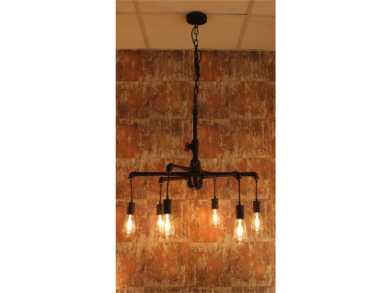 Kronleuchter AMARCORD 6-flammig Rost, Wasserrohr Industrial, Ø 72cm