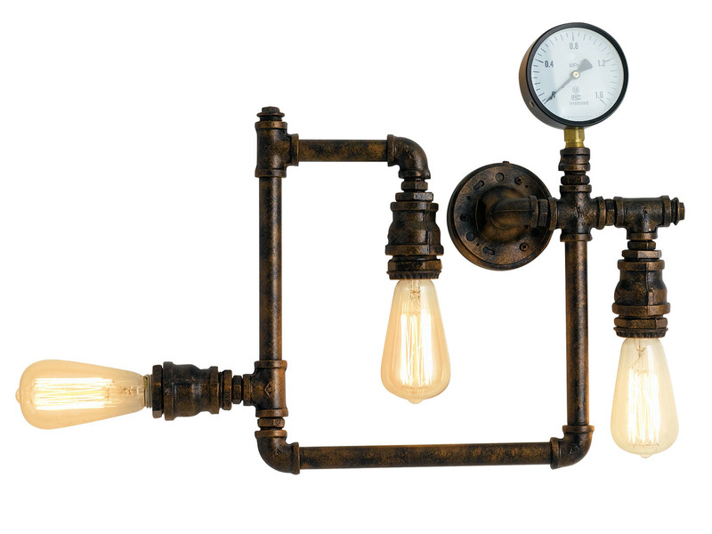 Wandleuchte AMARCORD 3-flammig in Wasserrohr Optik, Rost, Breite 48cm