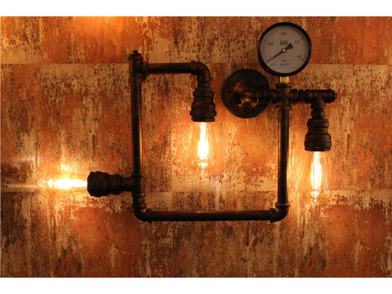 Wandleuchte AMARCORD 3-flammig in Wasserrohr Optik, Rost, Breite 48cm