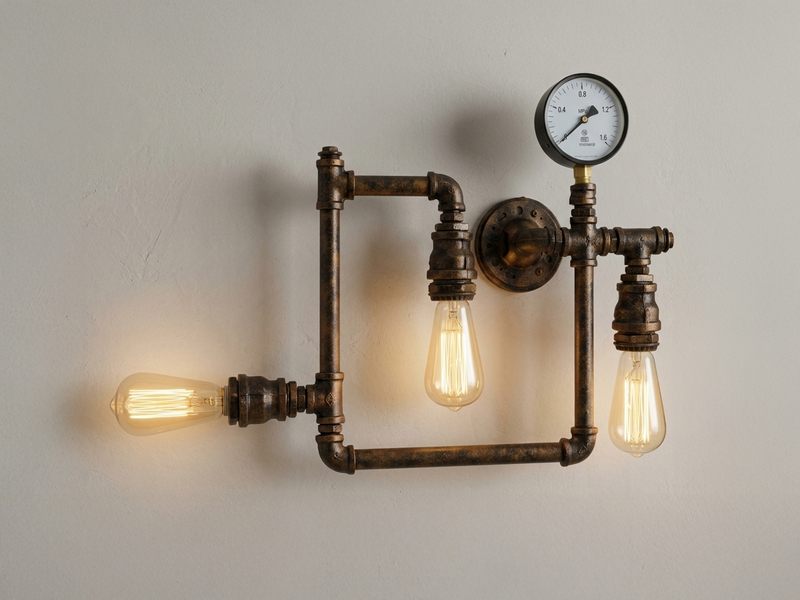 Wandleuchte AMARCORD 3-flammig in Wasserrohr Optik, Rost, Breite 48cm