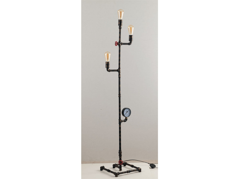 Stehlampe AMARCORD 3-flammig Wasserrohr Optik in Rost, Höhe 159cm