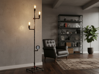 Stehlampe AMARCORD 3-flammig Wasserrohr Optik in Rost, Höhe 159cm