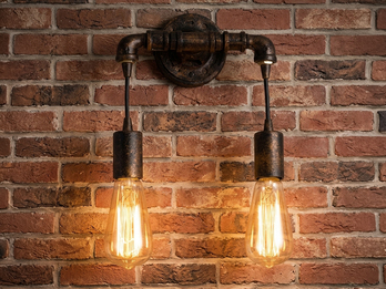 Ausgefallene Wandleuchte 2-flammig in Wasserrohr Optik, Rost, Höhe 26cm