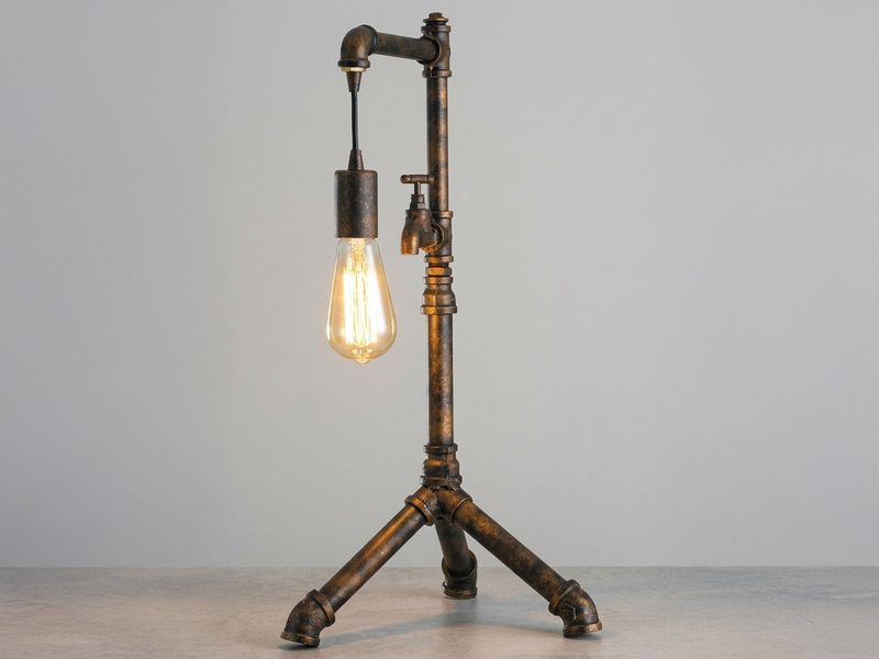 Große LED Tischleuchte in Wasserrohr Optik, Rost, Höhe 61cm