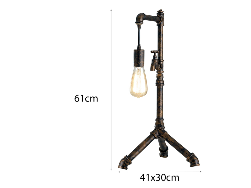 Große LED Tischleuchte in Wasserrohr Optik, Rost, Höhe 61cm