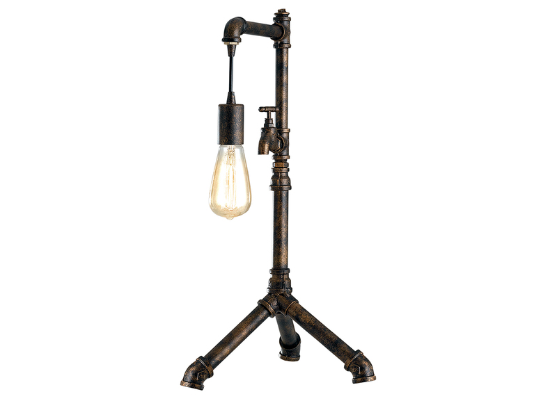 Große LED Tischleuchte in Wasserrohr Optik, Rost, Höhe 61cm