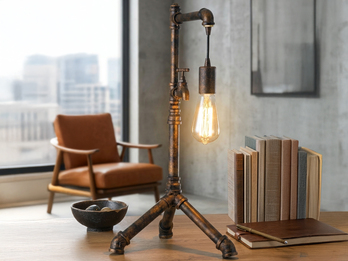 Große LED Tischleuchte in Wasserrohr Optik, Rost, Höhe 61cm