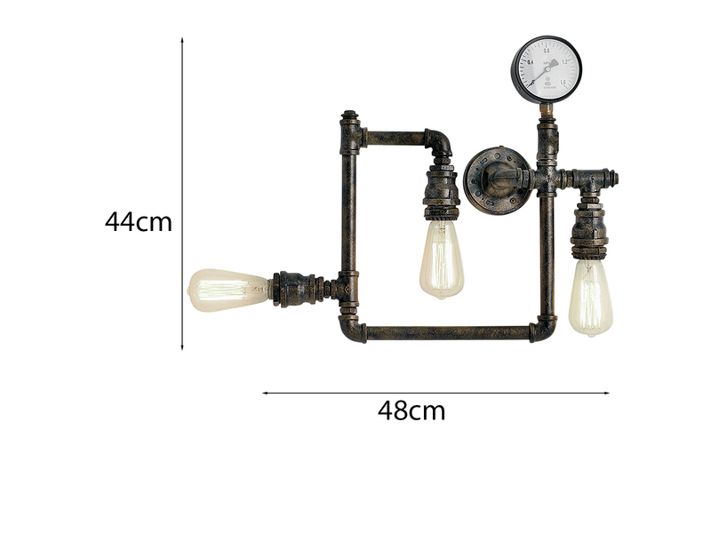 LED Wandleuchte 3-flammig in Wasserrohr Optik, Rost, Breite 48cm