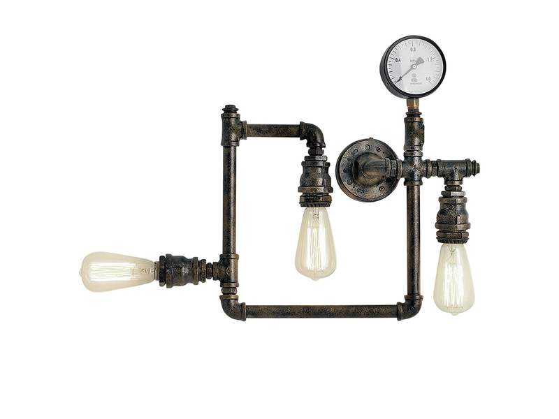 LED Wandleuchte 3-flammig in Wasserrohr Optik, Rost, Breite 48cm