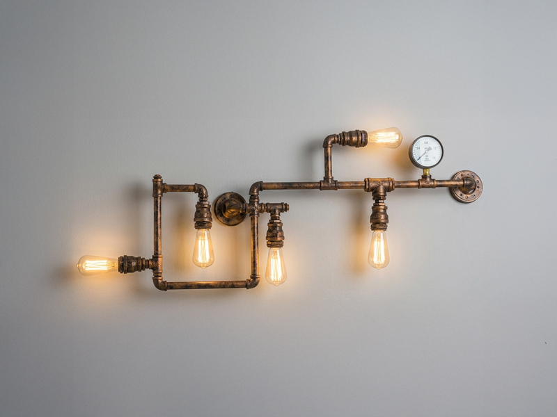 LED Wandleuchte 5-flammig in Wasserrohr Optik, Rost, Breite 109cm