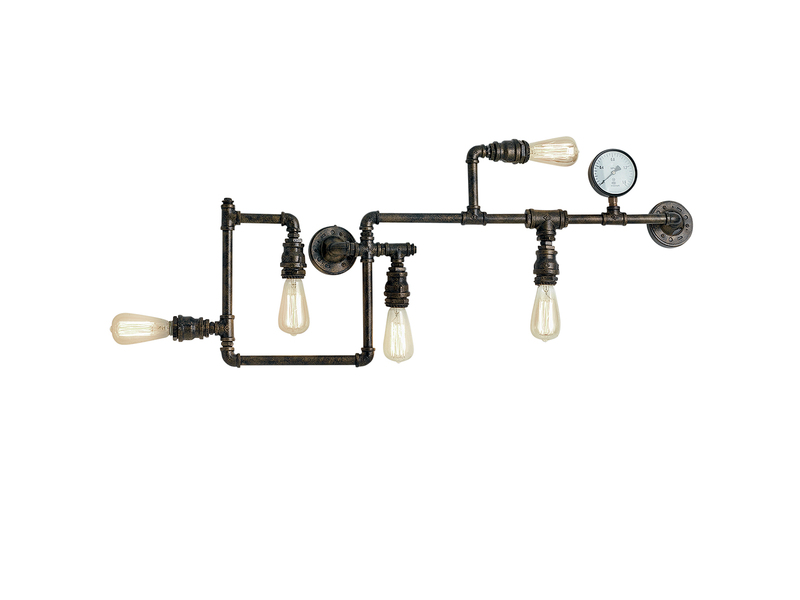 LED Wandleuchte 5-flammig in Wasserrohr Optik, Rost, Breite 109cm