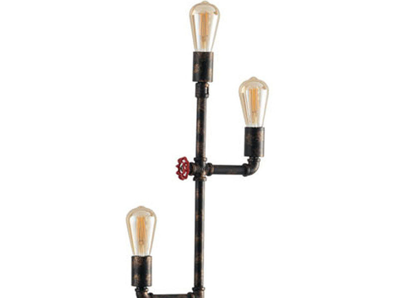 LED Stehlampe 3- flammig im Industriedesign Wasserrohr Optik, Rost