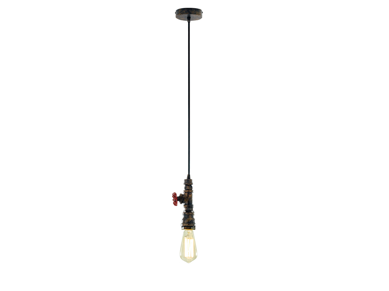 LED Pendelleuchte in Industrial Wasserrohr Rostoptik, Höhe 120cm
