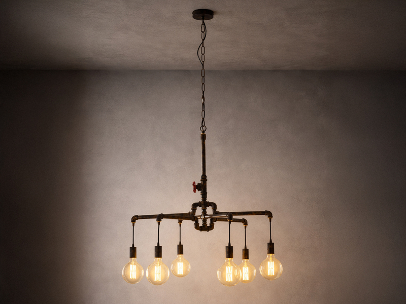 LED Kronleuchter 6-flammig Rostoptik, Wasserrohr Industrial, Ø 72cm