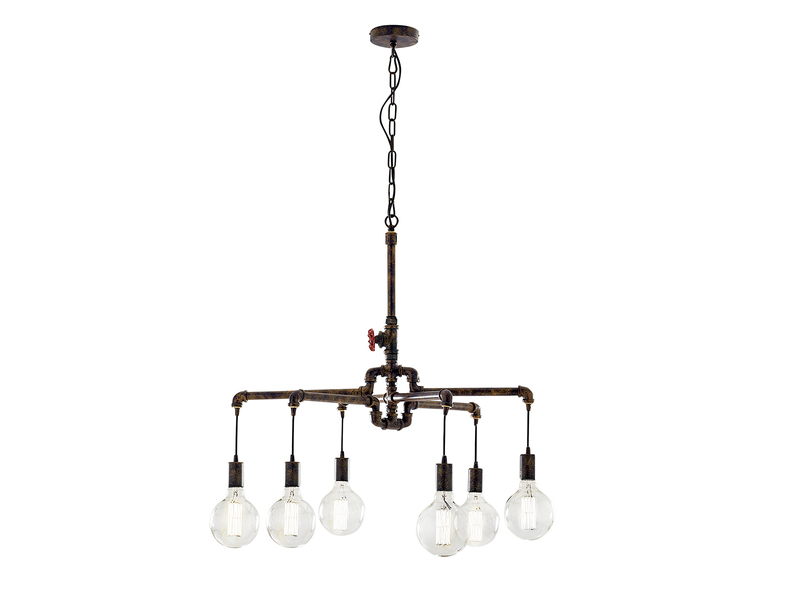 LED Kronleuchter 6-flammig Rostoptik, Wasserrohr Industrial, Ø 72cm