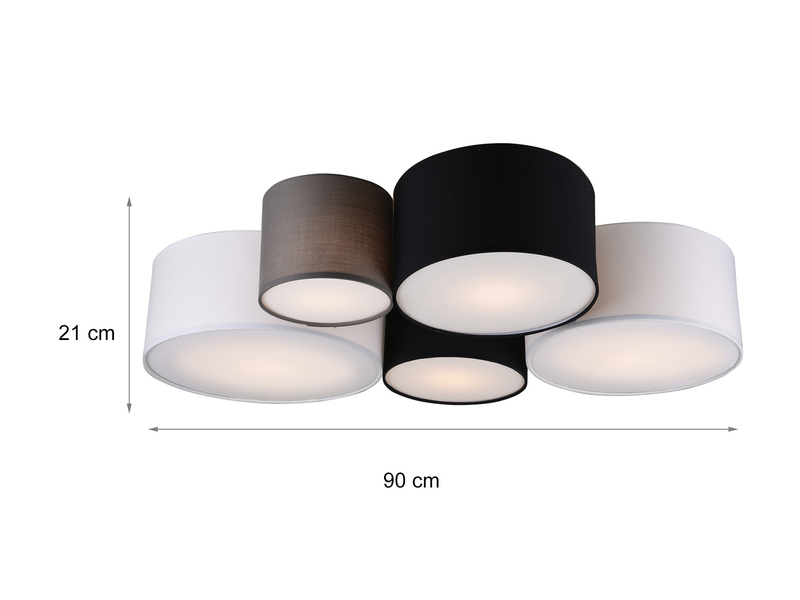 LED Deckenleuchte mit fünf Stoffschirmen mehrfarbig, Breite 90cm
