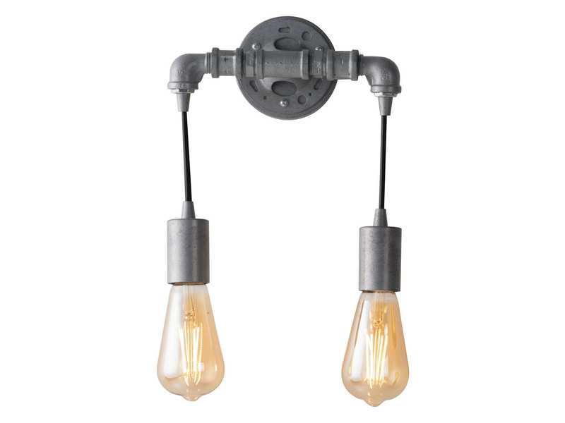 Wandleuchte AMARCORD 2-flammig in Wasserrohr Optik Grau Antik, Höhe 26cm