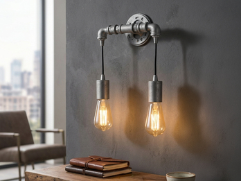 Wandleuchte AMARCORD 2-flammig in Wasserrohr Optik Grau Antik, Höhe 26cm