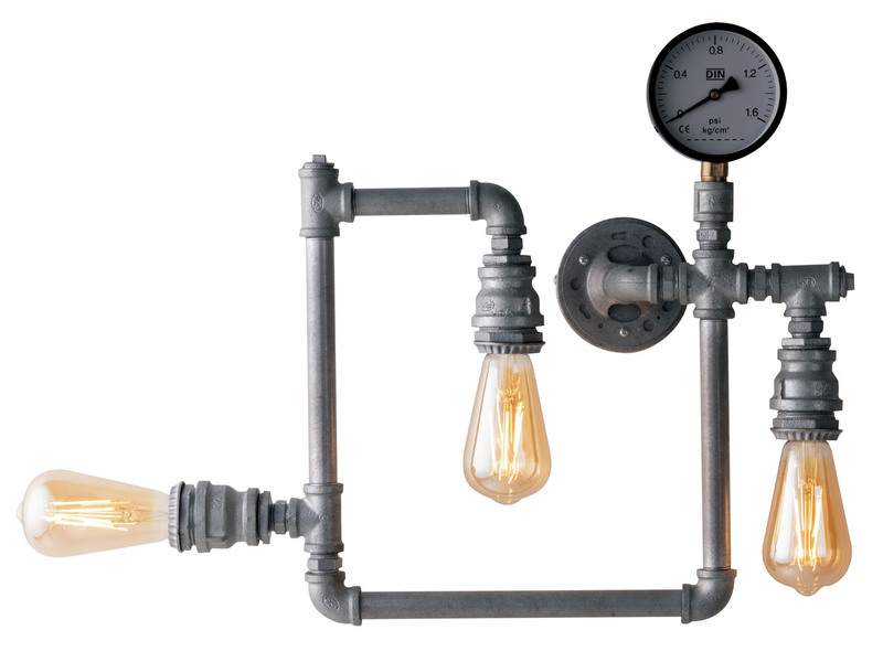 Wandleuchte AMARCORD 3-flammig in Wasserrohr Optik, Grau antik, Breite 48cm