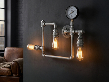 Wandleuchte AMARCORD 3-flammig in Wasserrohr Optik, Grau antik, Breite 48cm