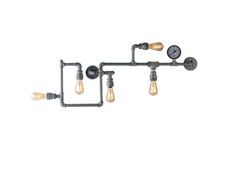 Wandleuchte AMARCORD 5-flammig in Wasserrohr Optik, Grau antik, Breite 114cm