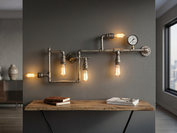 Wandleuchte AMARCORD 5-flammig in Wasserrohr Optik, Grau antik, Breite 114cm