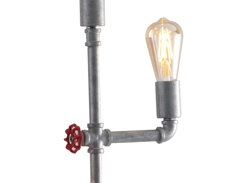 Stehlampe AMARCORD im Industriedesign Wasserrohr Optik, Grau antik