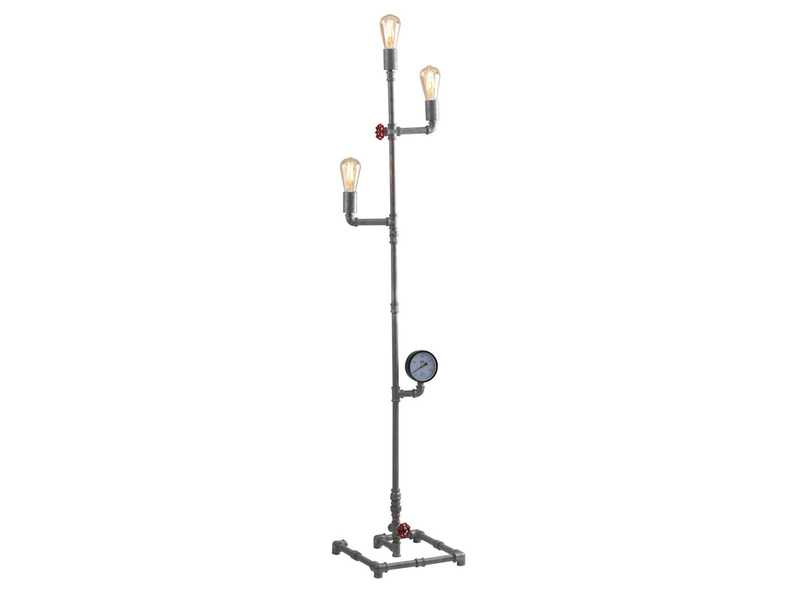 Stehlampe AMARCORD 3-flammig Wasserrohr Optik Grau antik, Höhe 159cm