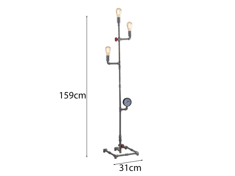 Stehlampe AMARCORD 3-flammig Wasserrohr Optik Grau antik, Höhe 159cm