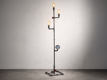 Stehlampe AMARCORD 3-flammig Wasserrohr Optik Grau antik, Höhe 159cm