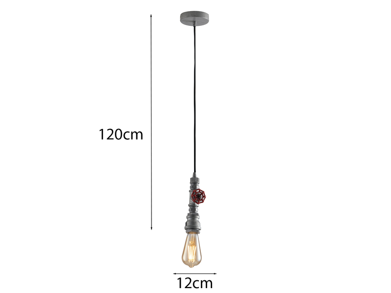 Pendelleuchte AMARCORD in Wasserrohr Optik Grau Antik, Ø 12cm