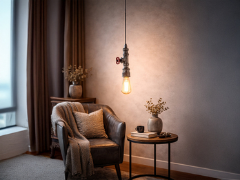 Pendelleuchte AMARCORD in Wasserrohr Optik Grau Antik, Ø 12cm