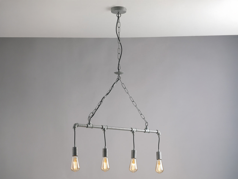Pendelleuchte AMARCORD 4-flammig Wasserrohr Optik in Grau antik, Breite 86cm